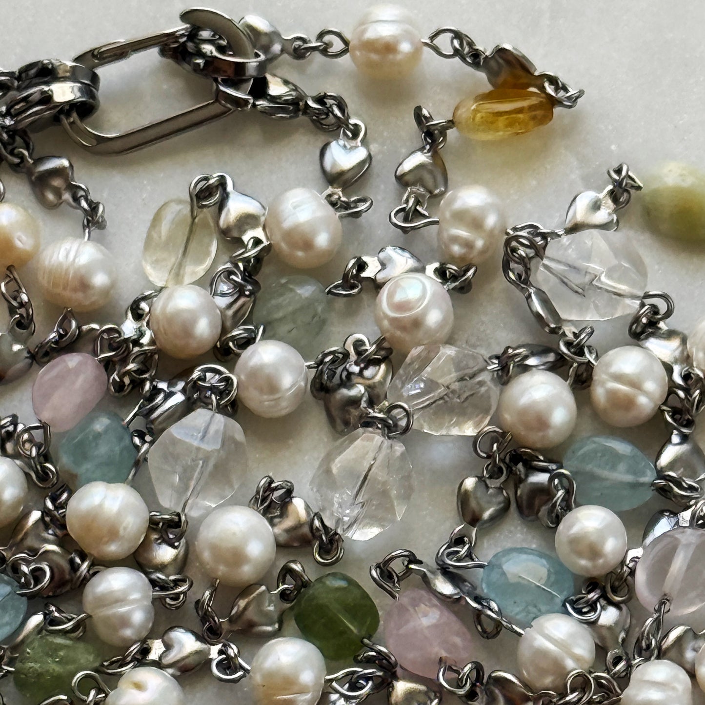 Double Strand Pearl & Gemstone Necklace