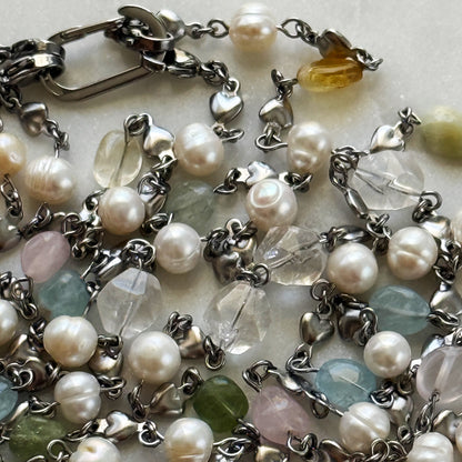 Double Strand Pearl & Gemstone Necklace