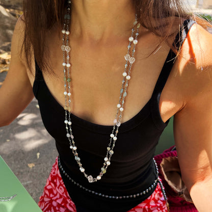 Double Strand Pearl & Gemstone Necklace