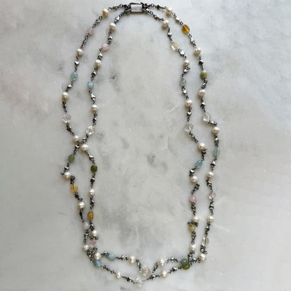 Double Strand Pearl & Gemstone Necklace