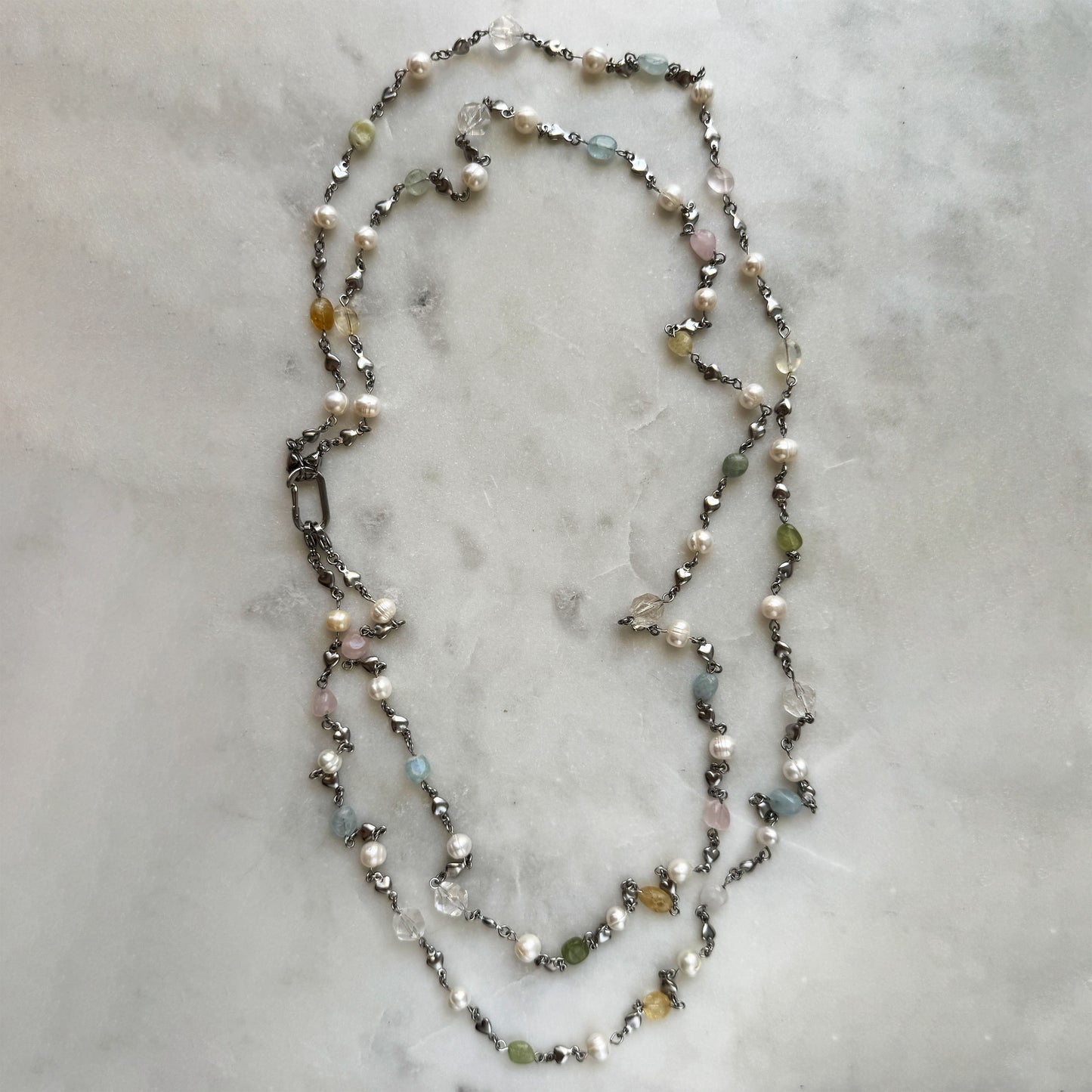Double Strand Pearl & Gemstone Necklace