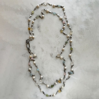 Double Strand Pearl & Gemstone Necklace