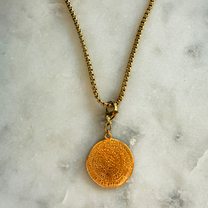 Silver Aztec Calendar Coin Pendant