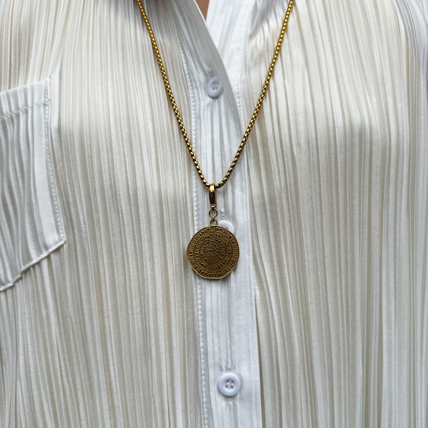 Silver Aztec Calendar Coin Pendant