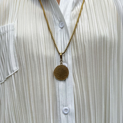 Silver Aztec Calendar Coin Pendant