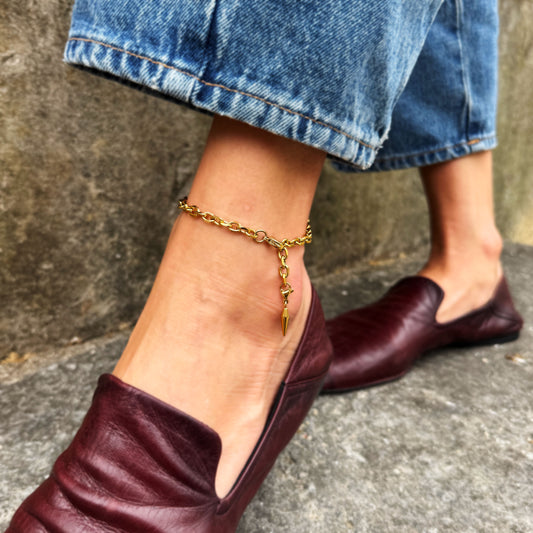 Gold Spiked Pendant Anklets