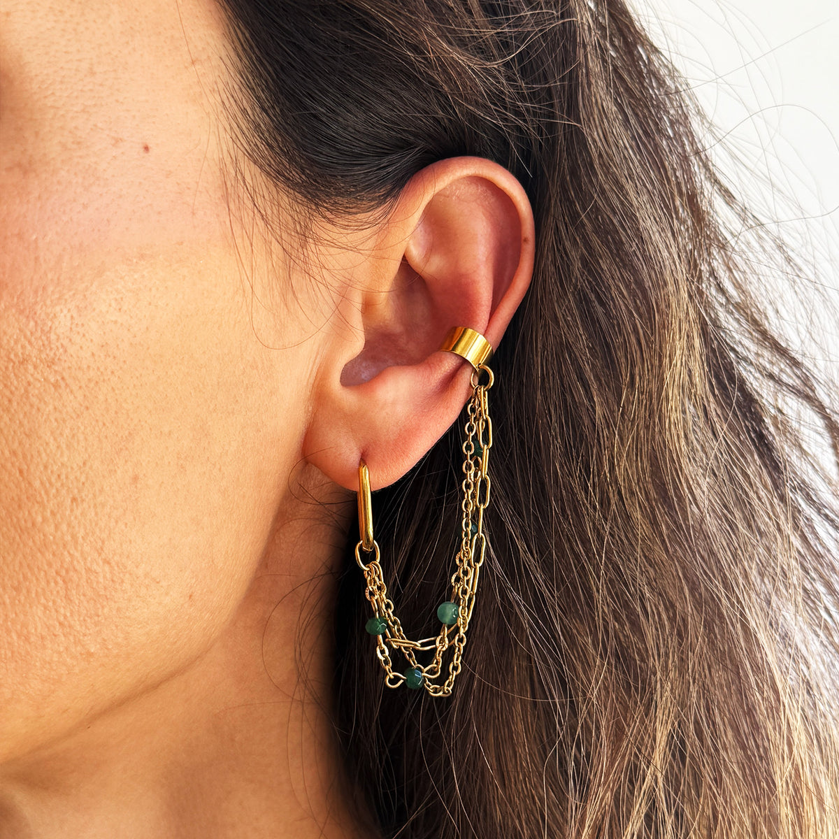 Green Agate Chain Monoearring