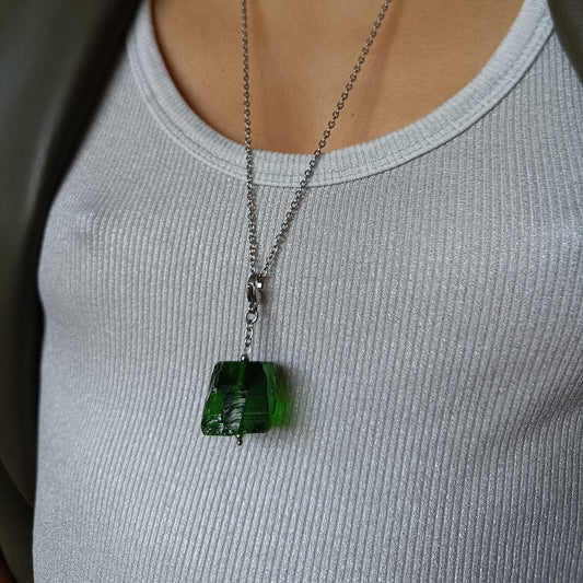 Green Glass Pendant Silver