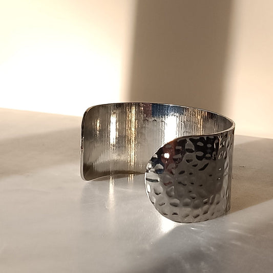 Hammered Silver Steel Cuff Bracelet
