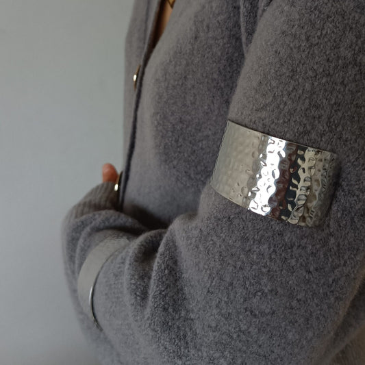 Hammered Silver Steel Cuff Bracelet