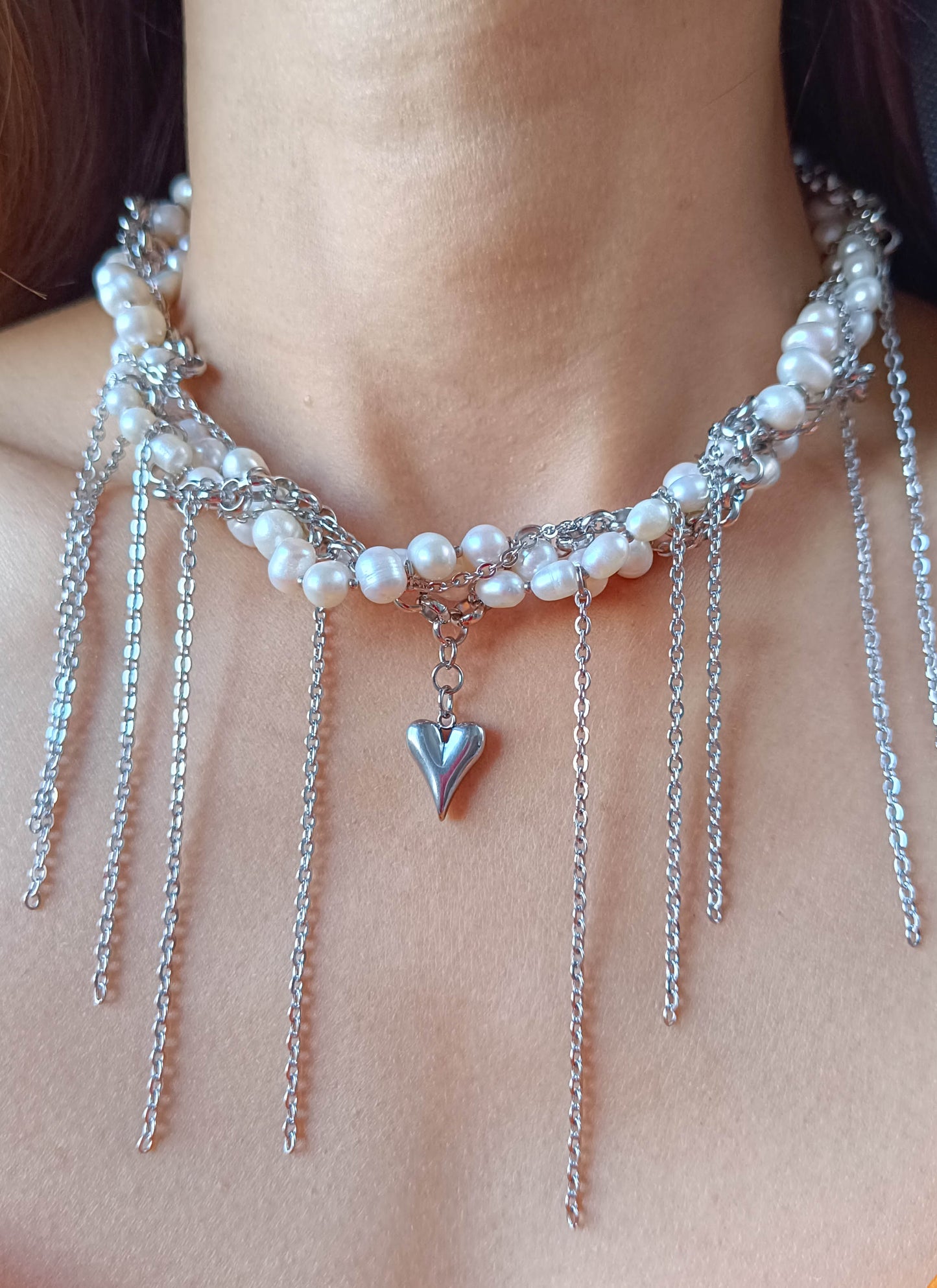 Choker From Pearl With Heart