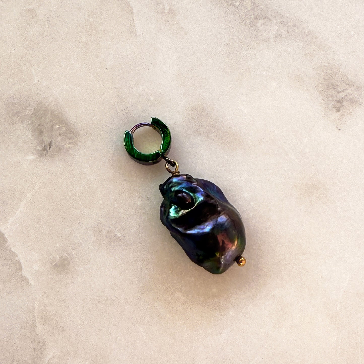 Iridescent Baroque Pearl & Steel Charm