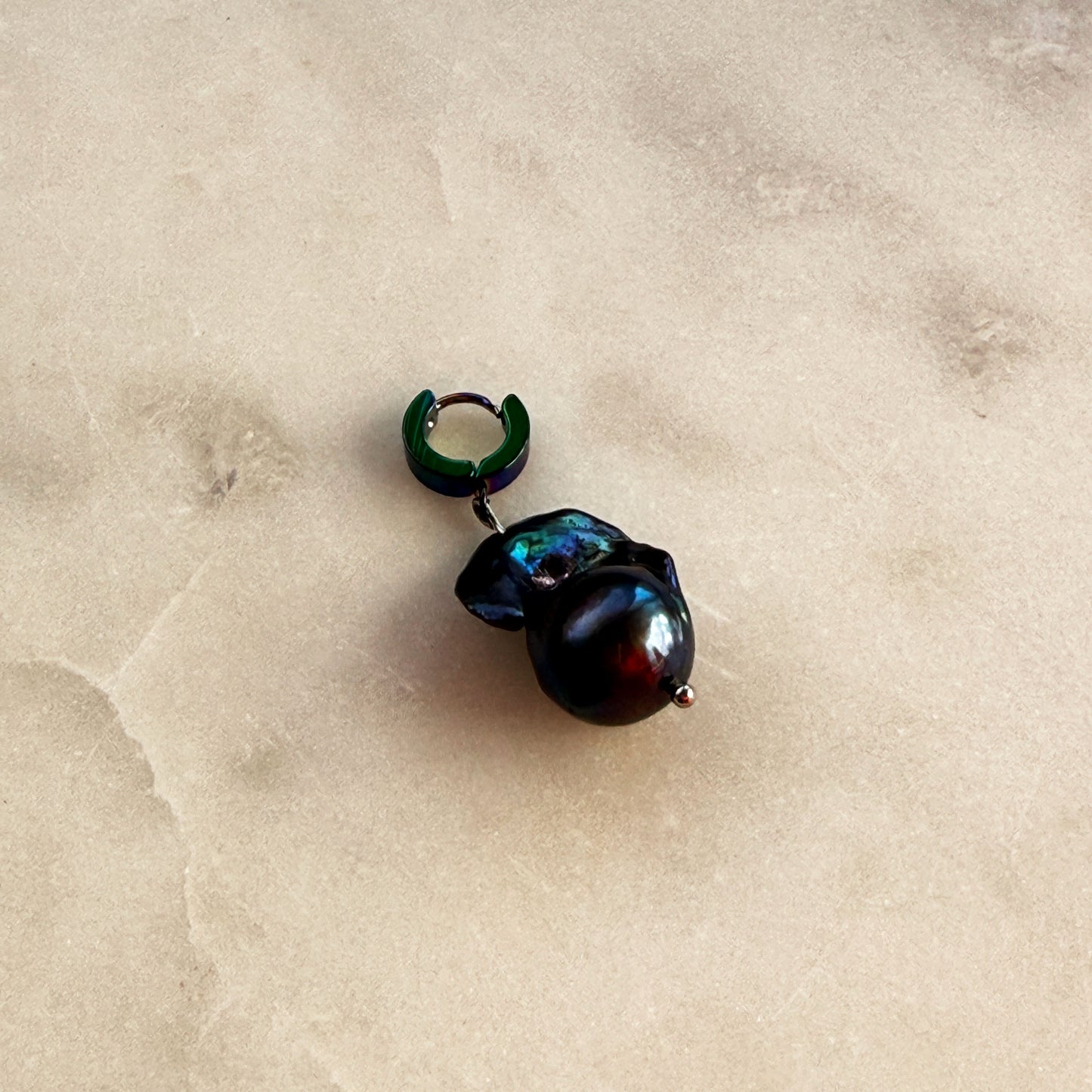Iridescent Baroque Pearl & Steel Charm