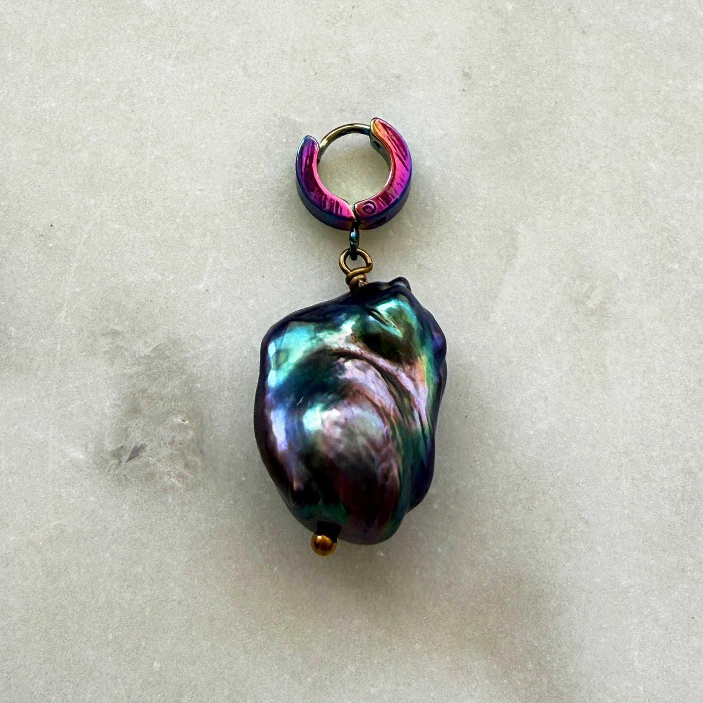 Iridescent Baroque Pearl & Steel Charm