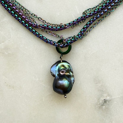 Iridescent Baroque Pearl & Steel Charm