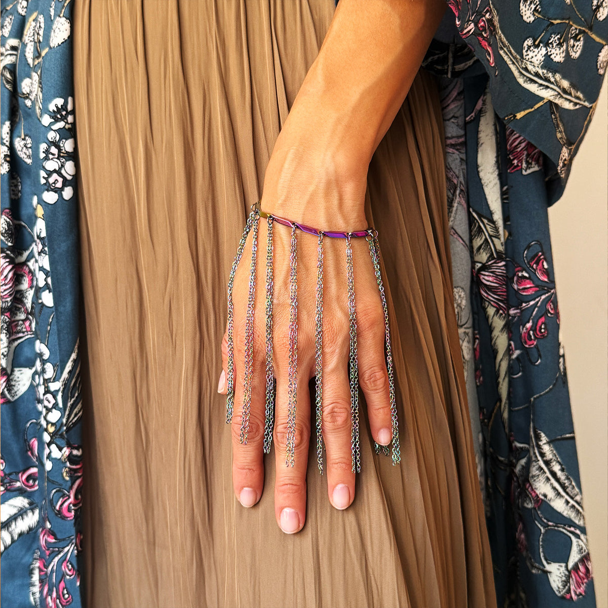 Iridescent Chain Fringe Bracelet