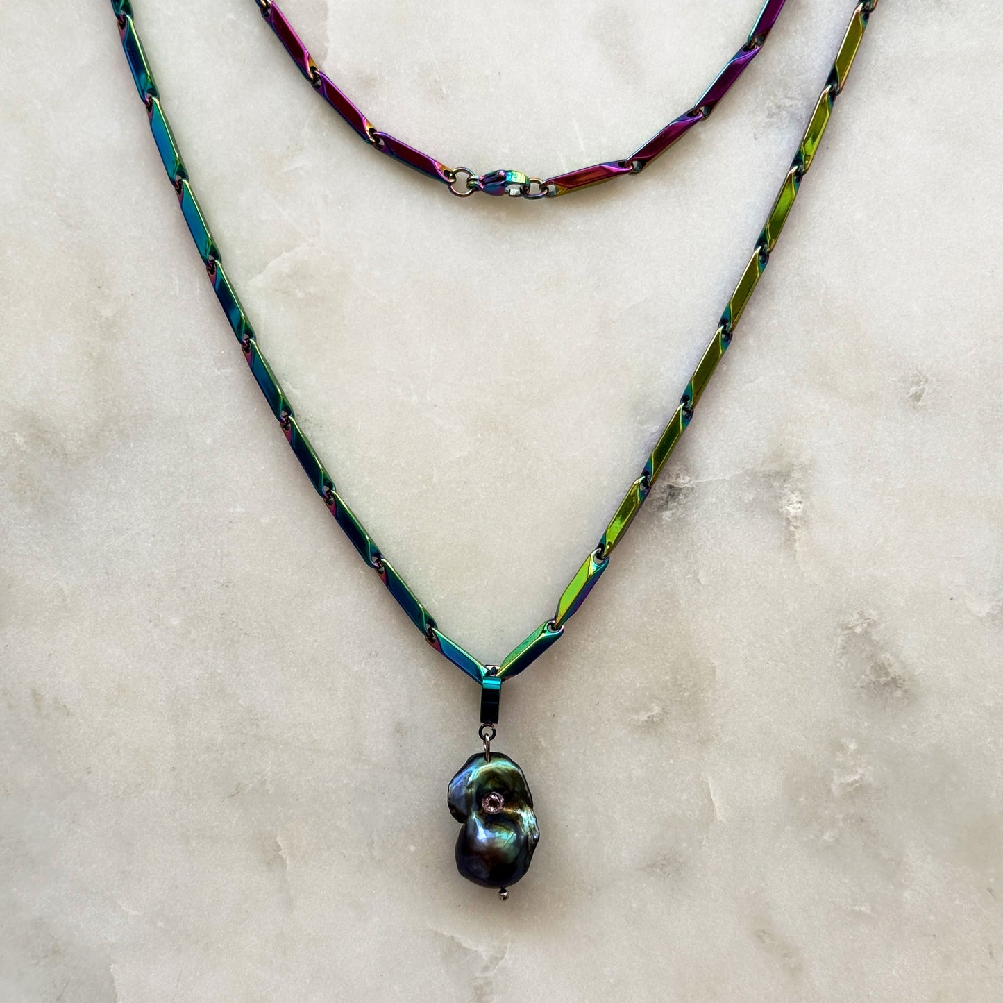 Iridescent Steel Chain Necklace