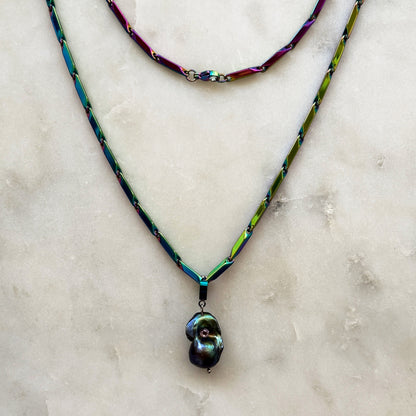 Iridescent Steel Chain Necklace