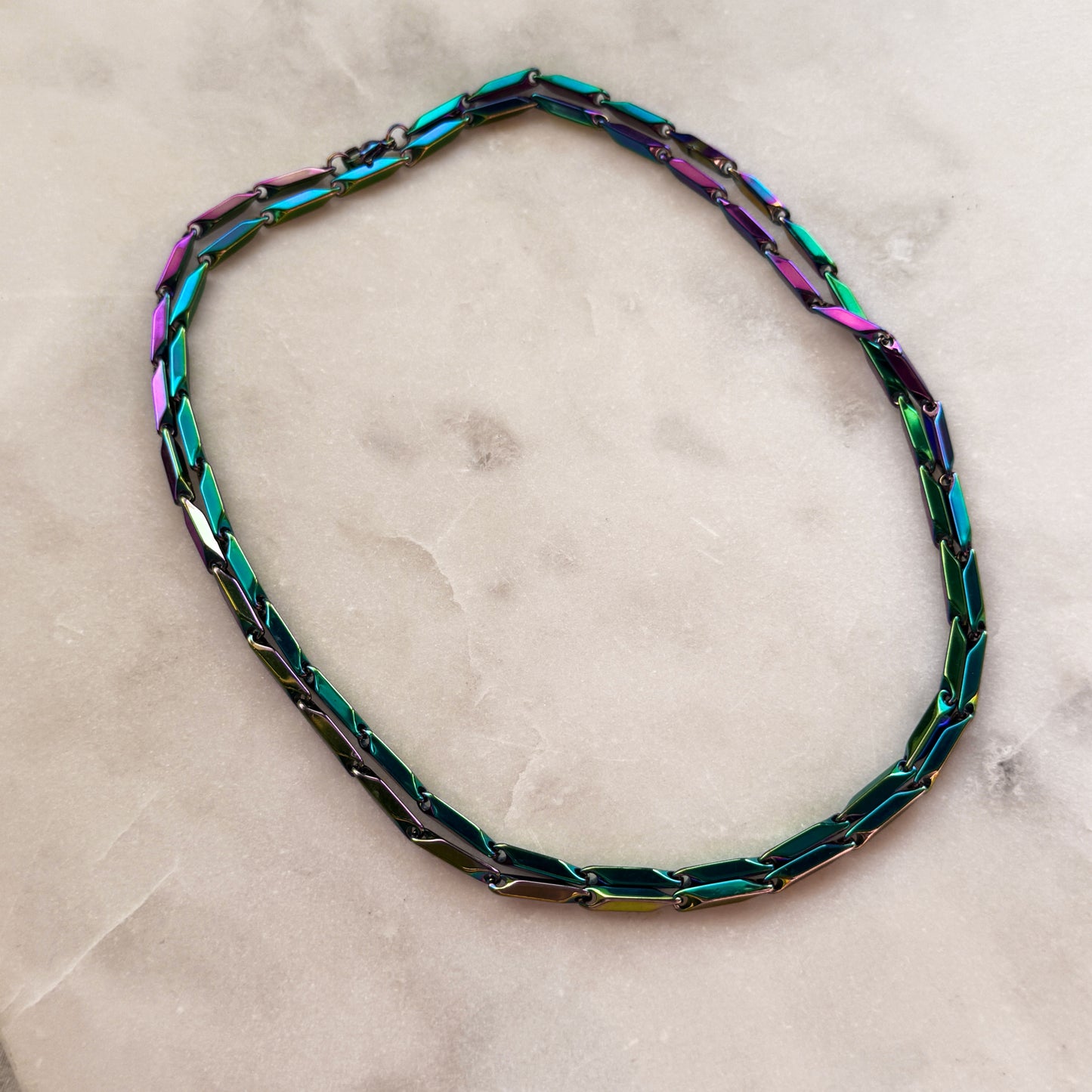Iridescent Steel Chain Necklace