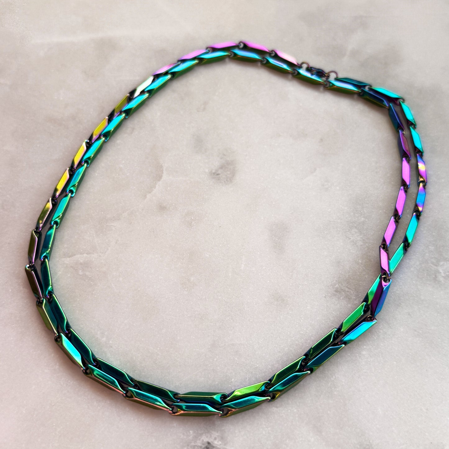 Iridescent Steel Chain Necklace