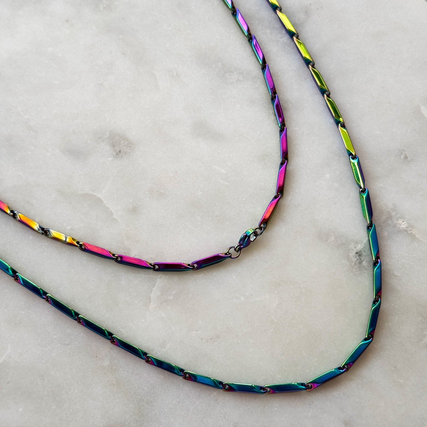 Iridescent Steel Chain Necklace