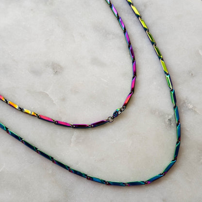 Iridescent Steel Chain Necklace