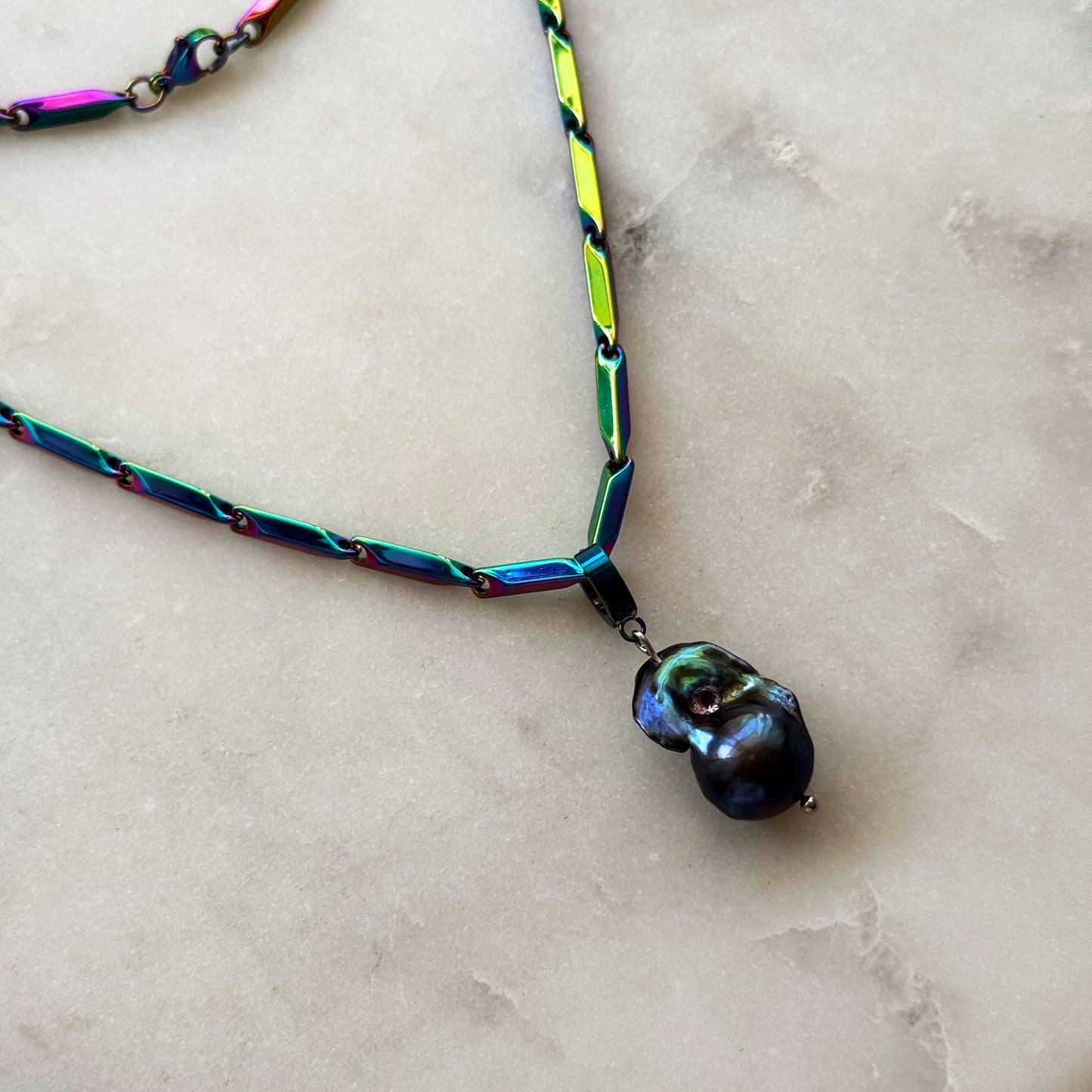 Iridescent Steel Chain Necklace