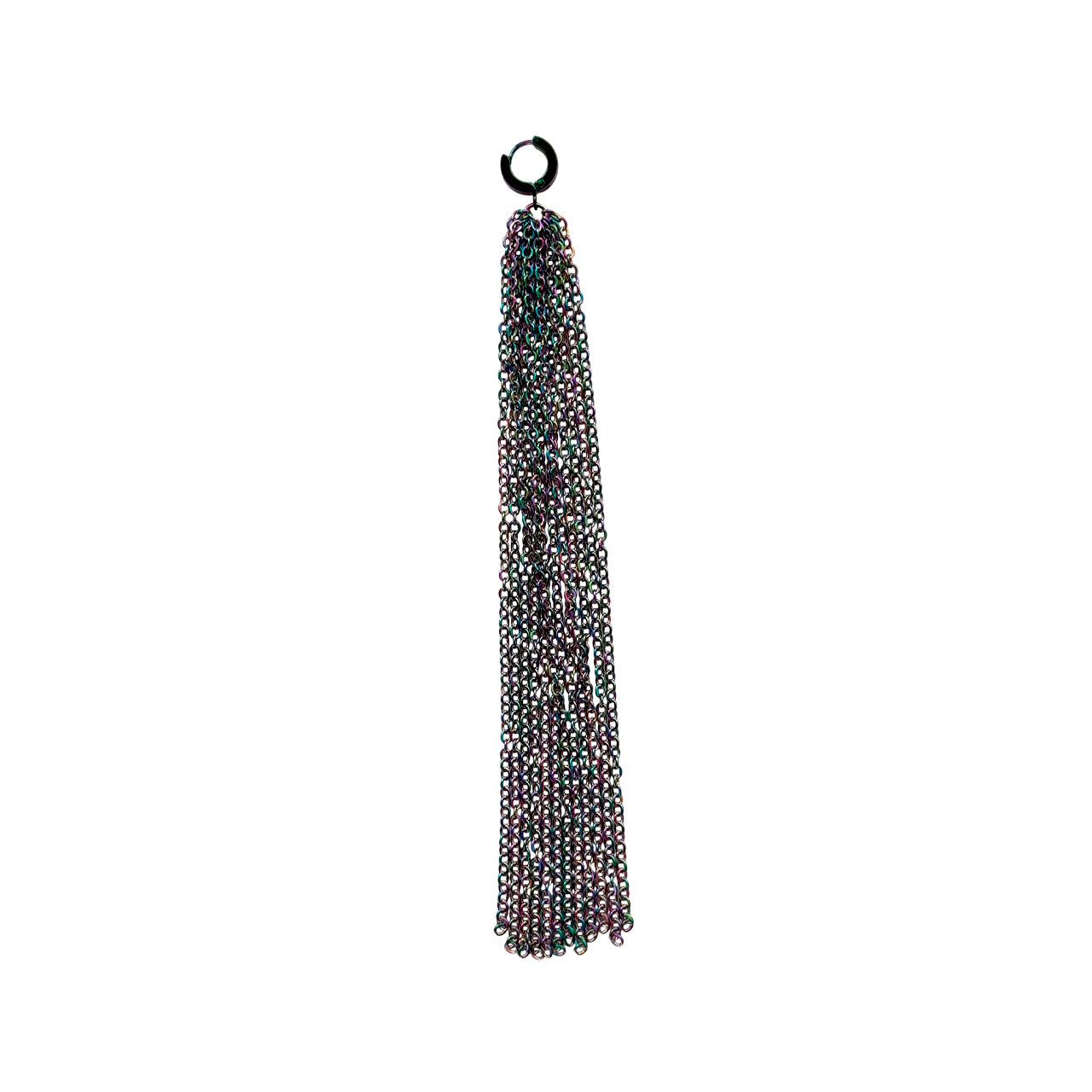 Iridescent Steel Chain Tassel With Golden Carabiner
