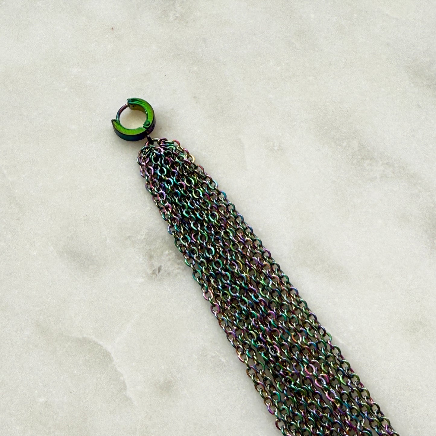 Iridescent Steel Chain Tassel With Golden Carabiner