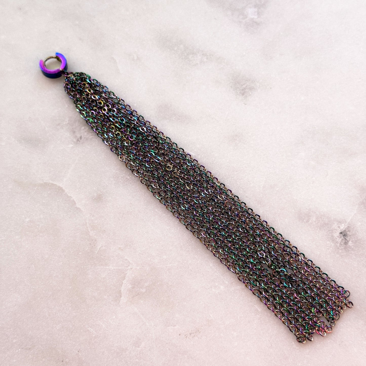 Iridescent Steel Chain Tassel With Golden Carabiner