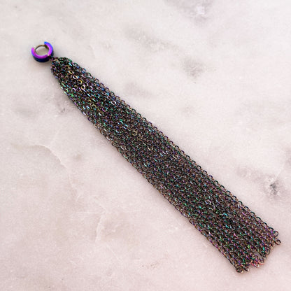 Iridescent Steel Chain Tassel With Golden Carabiner