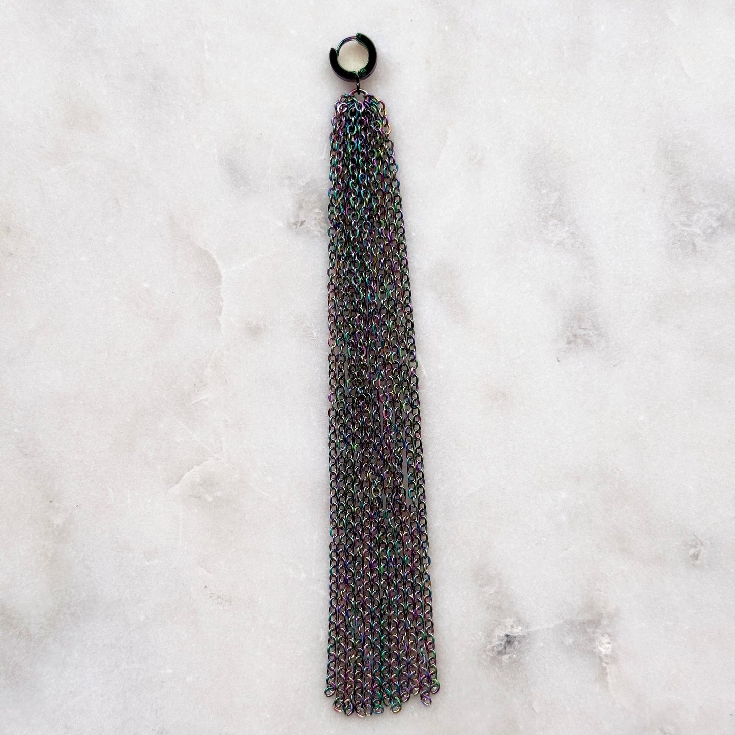Iridescent Steel Chain Tassel With Golden Carabiner