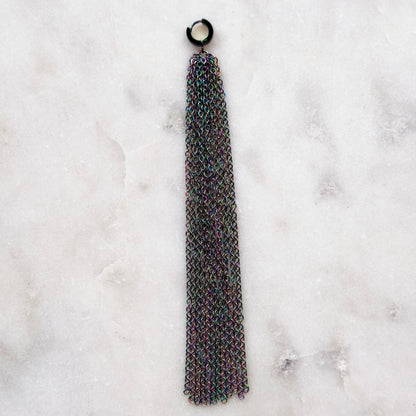 Iridescent Steel Chain Tassel With Golden Carabiner