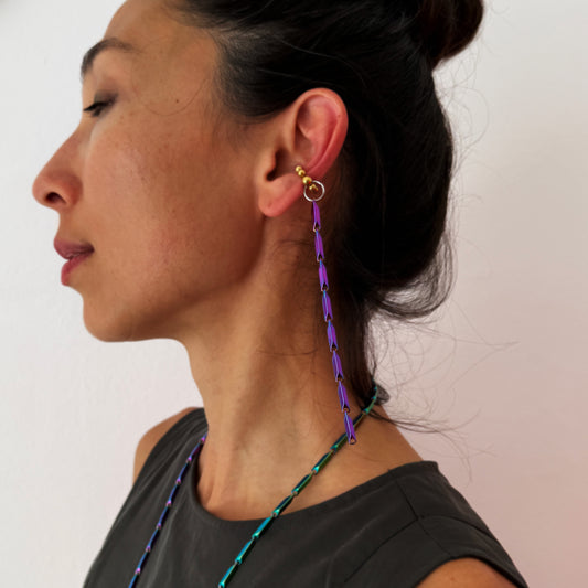 Iridescent Purple Steel Chameleon Earring-Pendants