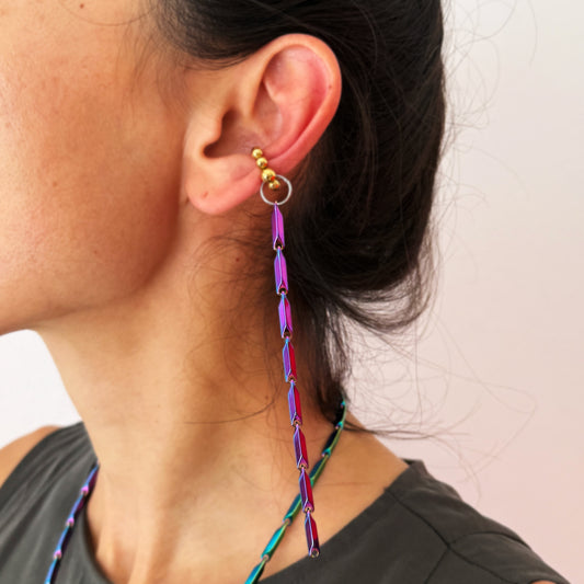 Iridescent Purple Steel Chameleon Earring-Pendants