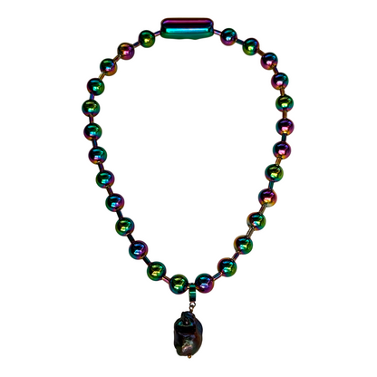 Iridescent Steel Choker With Pearl