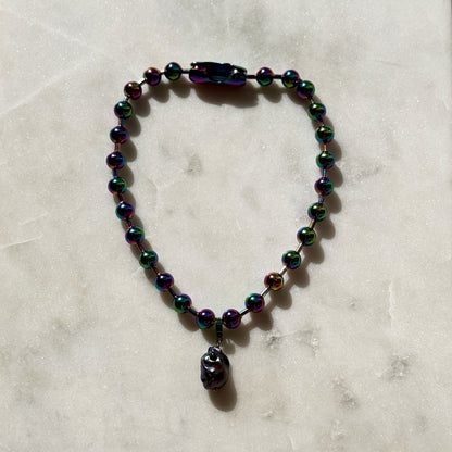 Iridescent Steel Choker With Pearl
