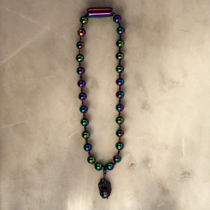 Iridescent Steel Choker With Pearl