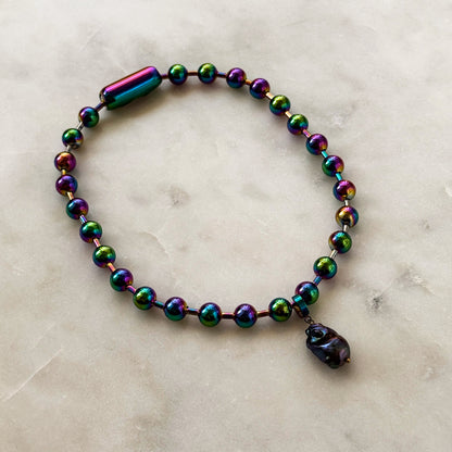 Iridescent Steel Choker With Pearl