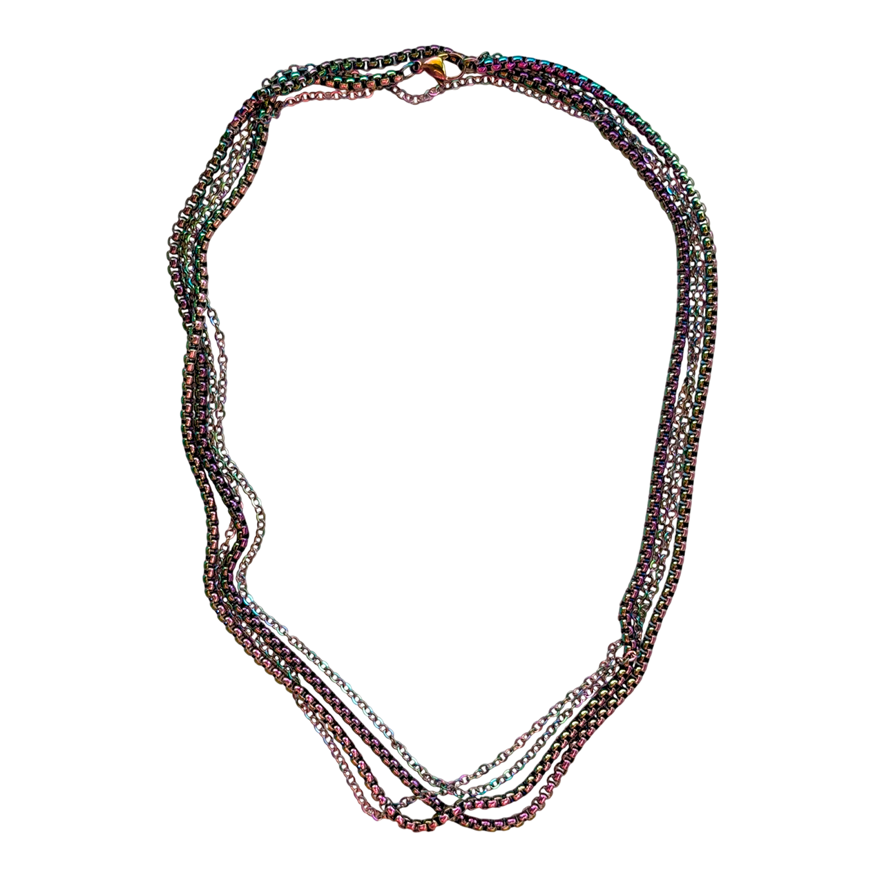 Iridescent Steel Multi-Strand Necklace With Pendant