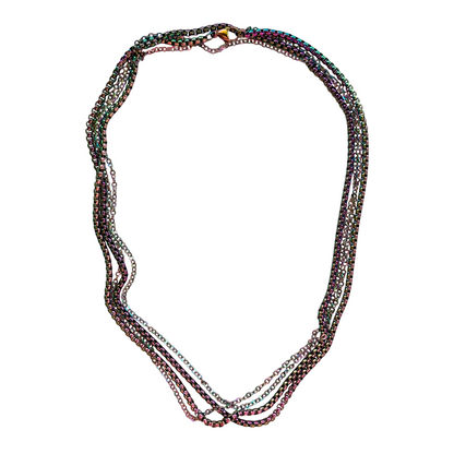 Iridescent Steel Multi-Strand Necklace With Pendant