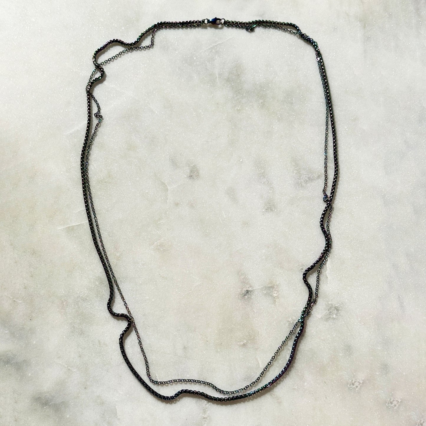 Iridescent Steel Multi-Strand Necklace With Pendant
