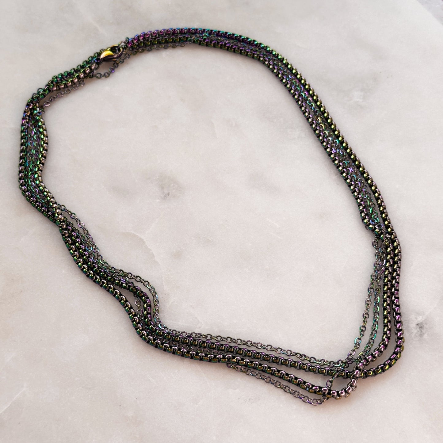 Iridescent Steel Multi-Strand Necklace With Pendant