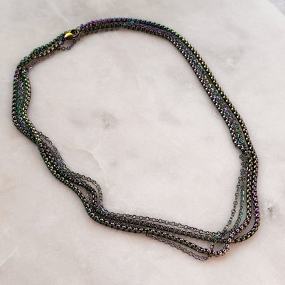 Iridescent Steel Multi-Strand Necklace With Pendant