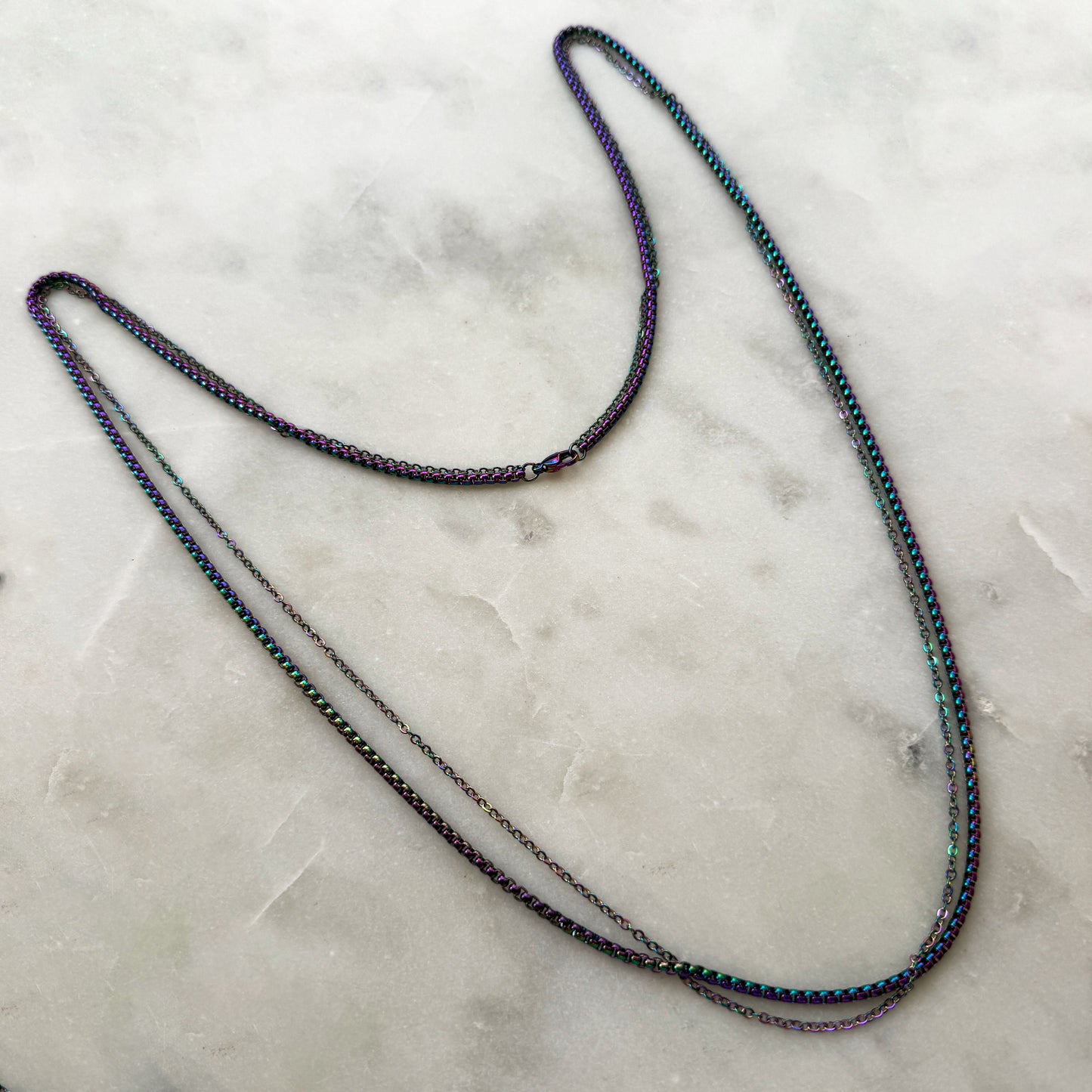 Iridescent Steel Multi-Strand Necklace With Pendant
