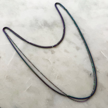 Iridescent Steel Multi-Strand Necklace With Pendant