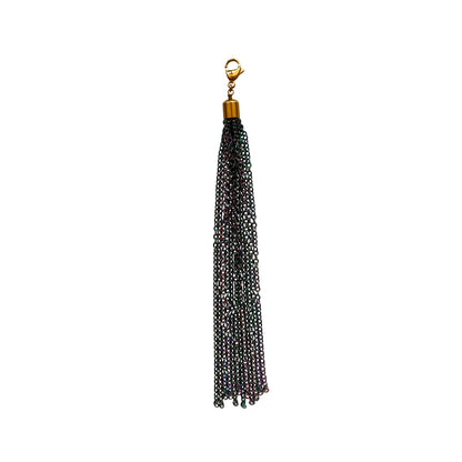 Iridescent Steel Chain Tassel With Golden Carabiner