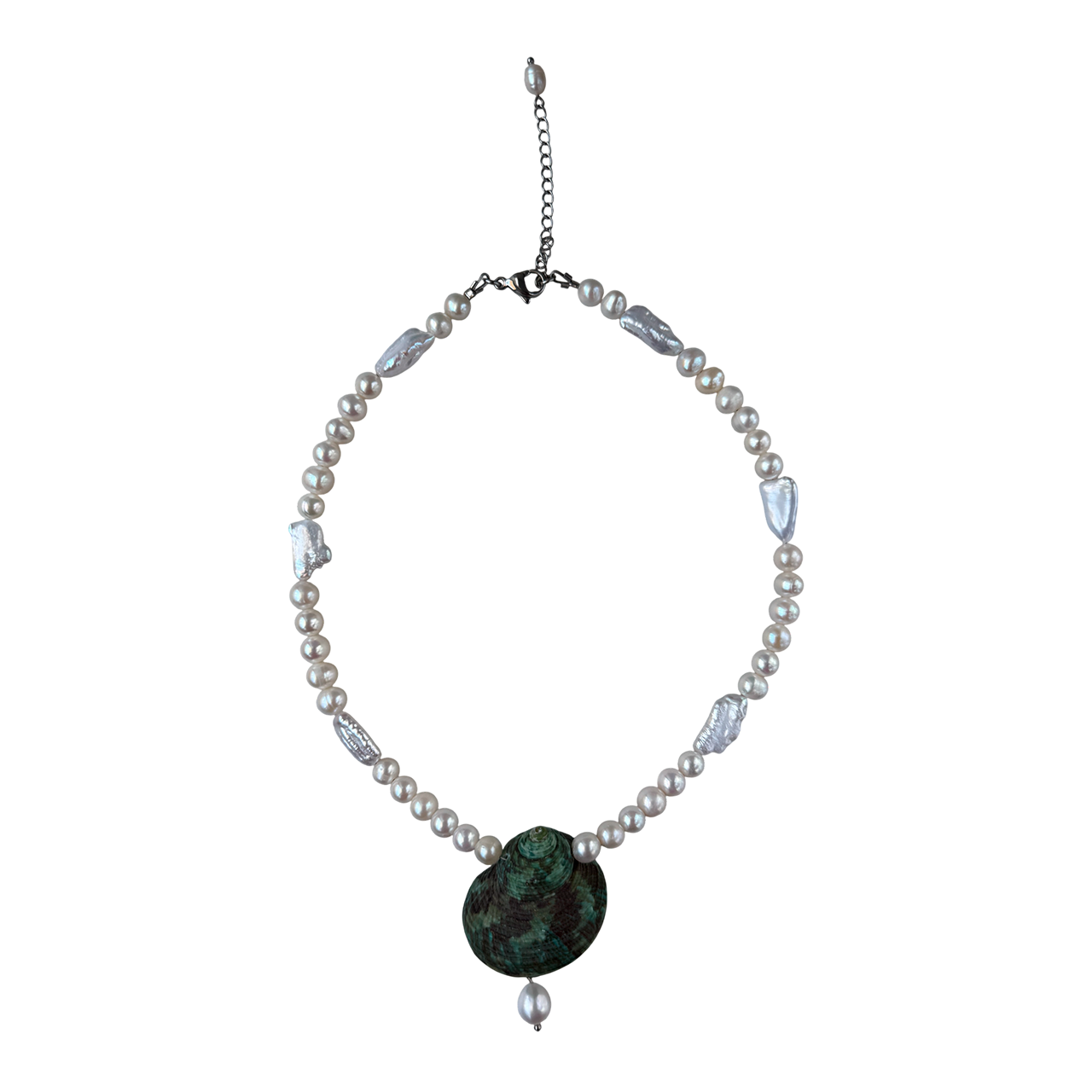 Large Green Shell & Pearl Necklace