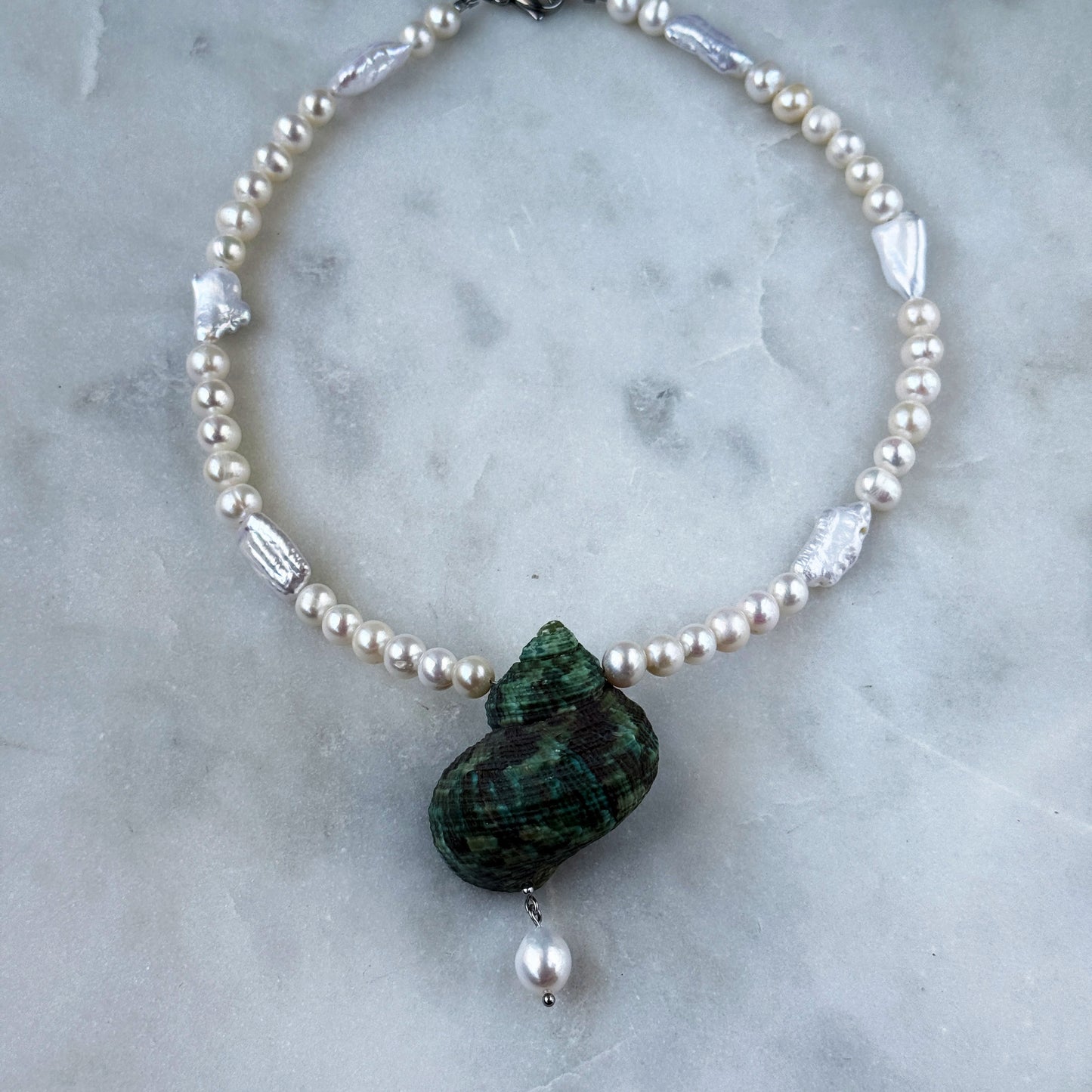Large Green Shell & Pearl Necklace