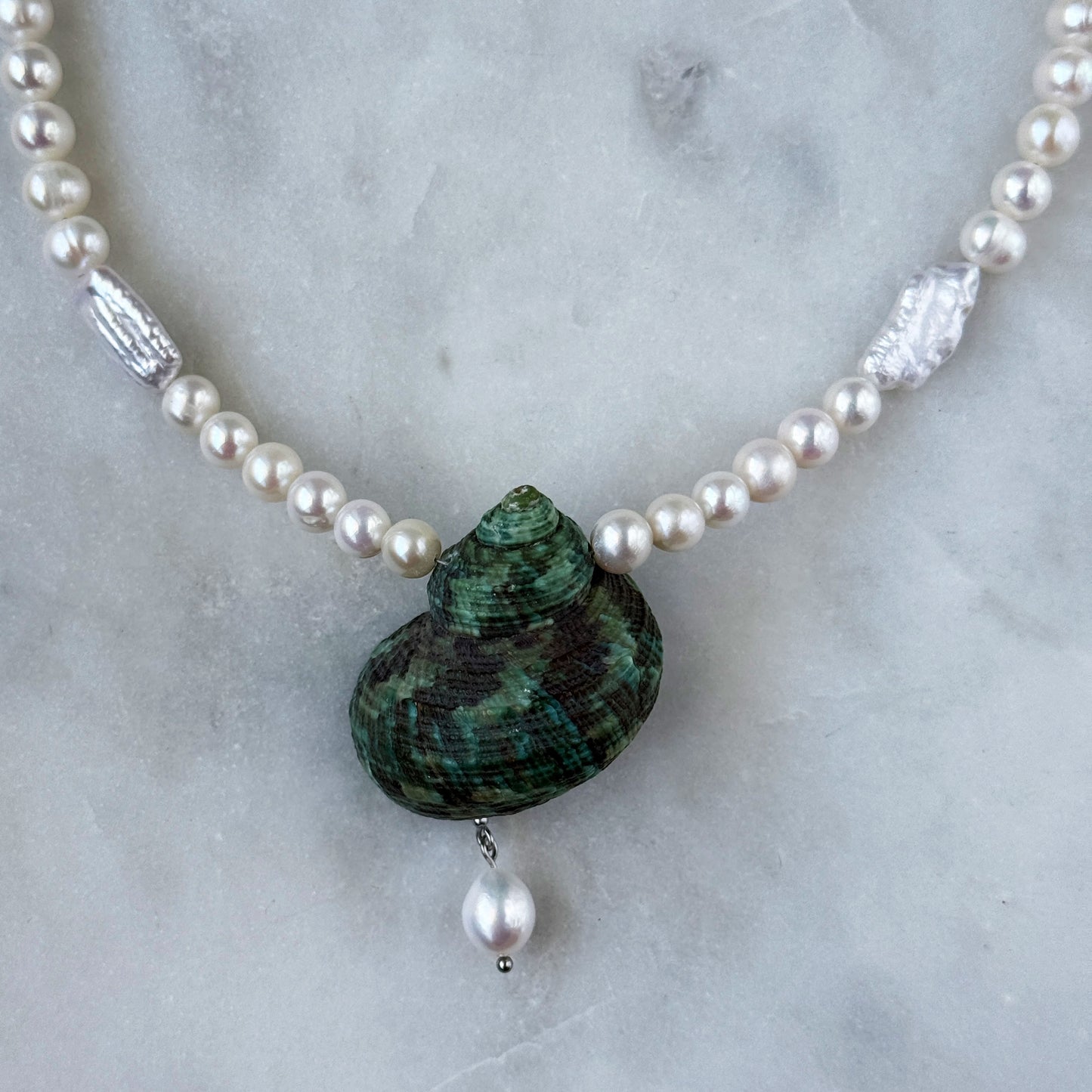 Large Green Shell & Pearl Necklace